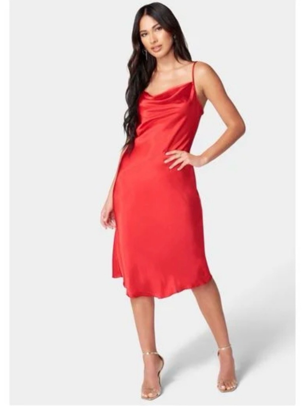 Bebe Red Satin Slip Dress
